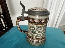 Mettlach Lidded Beer Stein #1654 Pewter Lid Breweriana picture