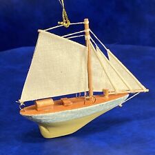 Mini Painted Wood Model Sailboat Sailing Ornament Nautical Ocean Olive Green picture