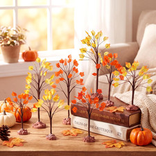 8 Pack Fall Village Maple Mini Trees Decor, Pale Yellow, Orange Red picture