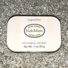 Victoria's Secret VickiMints Sugarfree Advertising Tin White Beige Collectible picture
