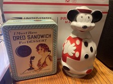 Vtg Nabisco Lot: 1966 Mickey Mouse Cereal Bank & 1986 Oreo Cookie Tin EX/NM picture