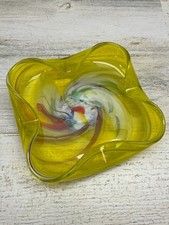 Vintage MCM Murano Style Hand Blown Art Glass Yellow Ashtray Excellent picture