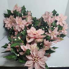 Vintage Pink Poinsettia Centerpiece Set of 3 Silk Floral Holiday Table Decor picture