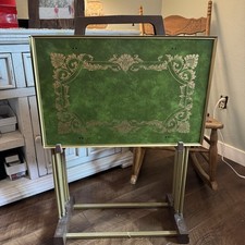 Set Of 4 Vintage MCM Large TV Trays W/ Stand Green & Gold Design picture