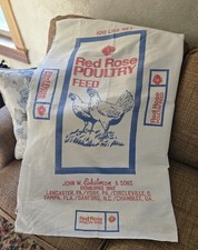 Vintage 1940' Red Rose Chicken Poultry Feed 100 lb Feed Sack Bag Eshelman, York picture