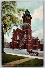 Vintage Malden MA Sacred Heart Catholic Church Postcard with Antique Car picture