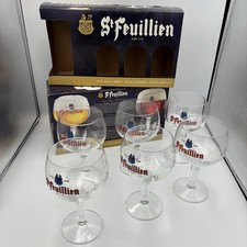 Set of 6 St Feuillien Belgian Beer Chalice Glasses 33cl + Collectable Boxes picture