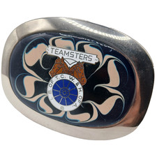 Vintage Teamsters Union Belt Buckle I.B. OF T.C. W.&H. OF A. 1970's Enamel picture
