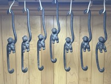 7 Matching Antique Cast Iron Monkey Plant Hanger Japan 1930s 8.25” picture
