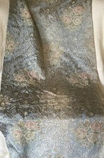 Antique Vtg English French Floral Roses Carved Satin Jacquard Fabric ~ Blue Pink picture