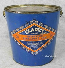 Vintage Country Store CLARET Imitation Pineapple Fruit Jam Blue Stewart Tin RARE picture