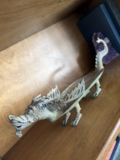 Vintage Brass Dragon Dish Figural Trinket Tray Pierced Fins 17in Asian Style picture