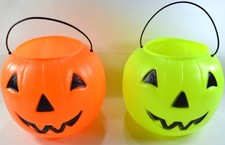 Lot Of 2 VTG Blow Mold Halloween Pumpkin Trick or Treat Pail Bucket General Foam picture