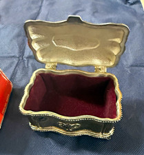 Vintage Silver Tone Metal Trinket Box with Velvet Lined Interior, Original Box picture
