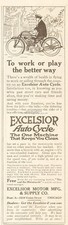 1912 Excelsior Motorcycle Auto Cycle Original Ad Work or Play the Better Way picture