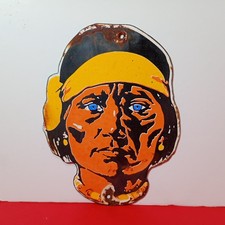 Vintage INDIAN MAN Porcelain Enamel Metal Sign Size 6