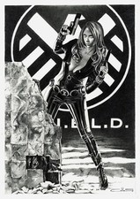Black Widow PIN UP Natasha Romanoff by Calibos ORIGINAL ART AVENGERS picture