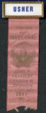 1961 John F kennedy Lyndon Johnson Presidential Inauguration Usher Ribbon picture