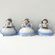 3 Piece Vintage Nurse Figurines Ceramic Porcelain Hand Painted Baby Thermometer picture