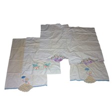 Vintage Hand Embroidered Pillowcase Set Southern Belle Bluebird Crochet Trim 5pc picture