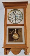 Vintage Waltham Regulator 31 Day Floral Chime Wall Clock Solid Oak with Key picture