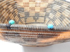LARGE IMPORTANT ANTIQUE PIMA INDIAN BLUE PADRE BEADED SQUARE FORM BASKET picture