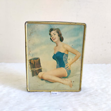 1950s Vintage Lady In Bikini Graphics Walters Palm Toffee Advertising Tin TI461 picture
