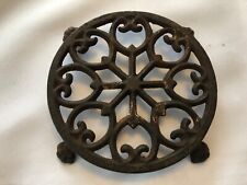 Antique Cast Iron Round Trivet Hearts and Stars Footed See Pics picture