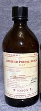 Vintage Merck Liquefied Phenol Poison Bottle 1 Pint Amber Glass Skull Label picture