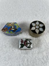 Vintage Group (3) of Miniature Pill/Trinket Boxes Cloisonné Brass Floral Enamel picture