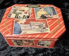 1980-90s Vintage SINGER Sewing Machine Commemorative Red Tin Box Octagonal Rare picture