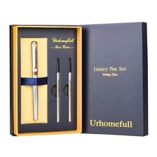Luxury Rollerball Pen 24K Gold Trim, Black Ink Refills, Perfect Gift Set for Men picture