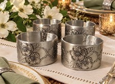 RARE Set of 4 By-Natale Rossi Hand-Forged Aluminum Dogwood Napkin Rings – PA picture