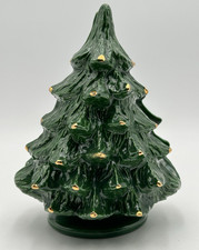 Holland Mold Ceramic Christmas Tree Napkin Card Holder Green w/Gold picture