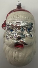 Vintage West Germany Santa Head Glass Christmas Ornament 4.5” Silver Face picture