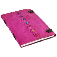 TUZECH Seven Chakra Medieval Stone Embossed Handmade Jumbo Leather Journal, Pink picture