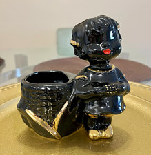 Vintage 1950s Black Americana Girl Eating Corn Ceramic Planter Vase Unmarked picture