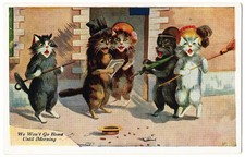 Humanized Singing Cat Cats Fancy Hats antique postcard picture