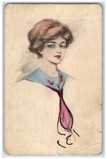 1912 Pretty Woman Curly Hair Handpainted Berlin Pennsylvania PA Antique Postcard picture