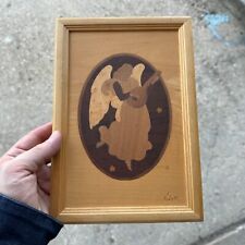 Hudson River Inlay Framed Angel w/ Lute Jeff Nelson Natural Wood Art Christian picture