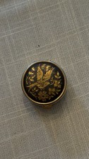 Vintage Spanish Damascene Pill Or Trinket Box Hand Inlaid Gold Bird Toledo Spain picture