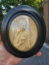 Antique pipeclay bas relief Immaculate Heart Of MAry wall plaque 19thc picture