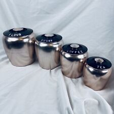 Vintage Kromex Aluminum Copper Canister Set Retro Kitchen~FLOUR SUGAR COFFEE TEA picture