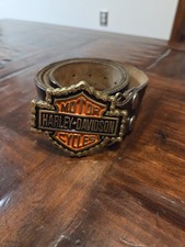 Rare Vtg 1991 Harley-Davidson Authentic Chain Bar And Shield Belt Buckle W/ Belt picture