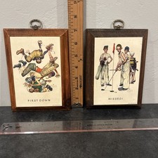 Norman Rockwell Set of 2 Wood Plaques BOYS PLAYING SPORTS 5 x 7 Vtge Golf Fball picture