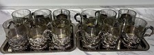 Vintage Silver Plated Russian Podstakannik Tea Glass Holders Trays Set of 12 picture