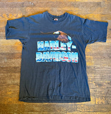 Rare Vintage 90s HARLEY DAVIDSON American Flag Bald Eagle 90s XL Shirt Read* picture