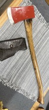 Vintage Lakeside Camp Axe Hatchet Red Head Wood Handle w/ Leather Sheath picture