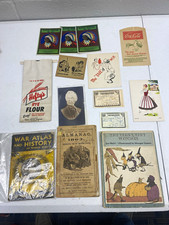 Vintage Ephemera Lot: Ad Cards, 1862 Almanac, WWII War Atlas picture