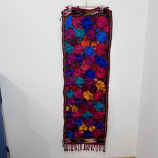 Vintage Guatemalan Hand Embroidered Textile Runner Floral 60x17 picture